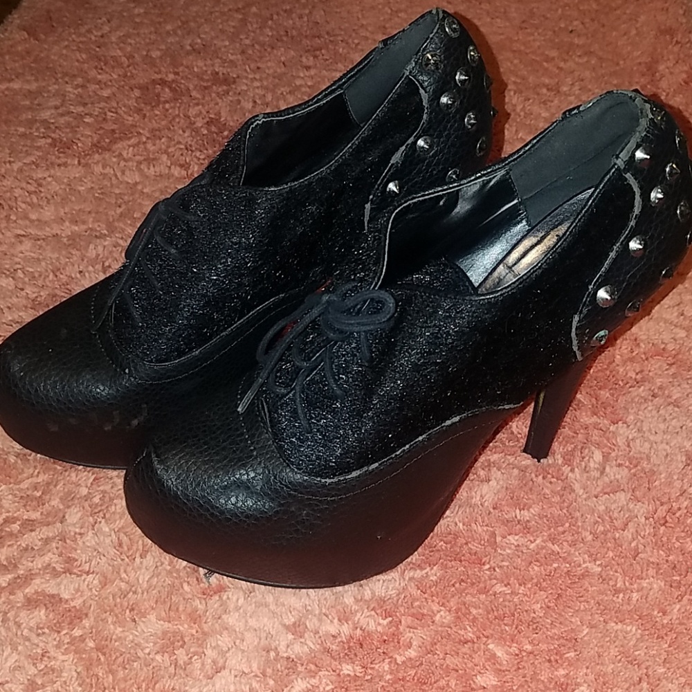 Black lace up stiletto heels